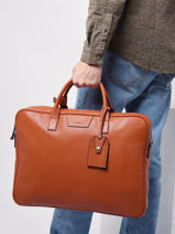 Leather Flandres Briefcase With 17" Laptop Sleeve Leather Etrier Orange flandres EFLA8261-vue-porte