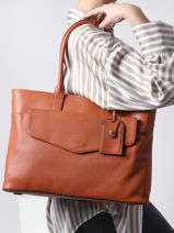 Leather Flandres Business Bag With 15" Laptop Sleeve Etrier Orange flandres EFLA823B-vue-porte